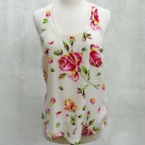 NWT Joie Cream Pink Floral Silk Boho Racerback Tank Top Shirt Blouse Small‎ S